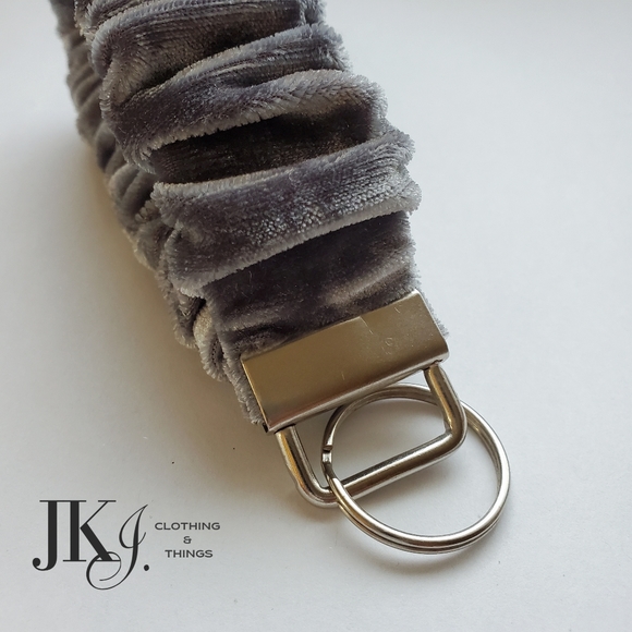 Gray Velvet Scrunchie Wristlet Keychain. Handmade. New. - Picture 2 of 3